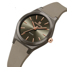 Load image into Gallery viewer, Naviforce watch with brown strap and dark green dial on a white background