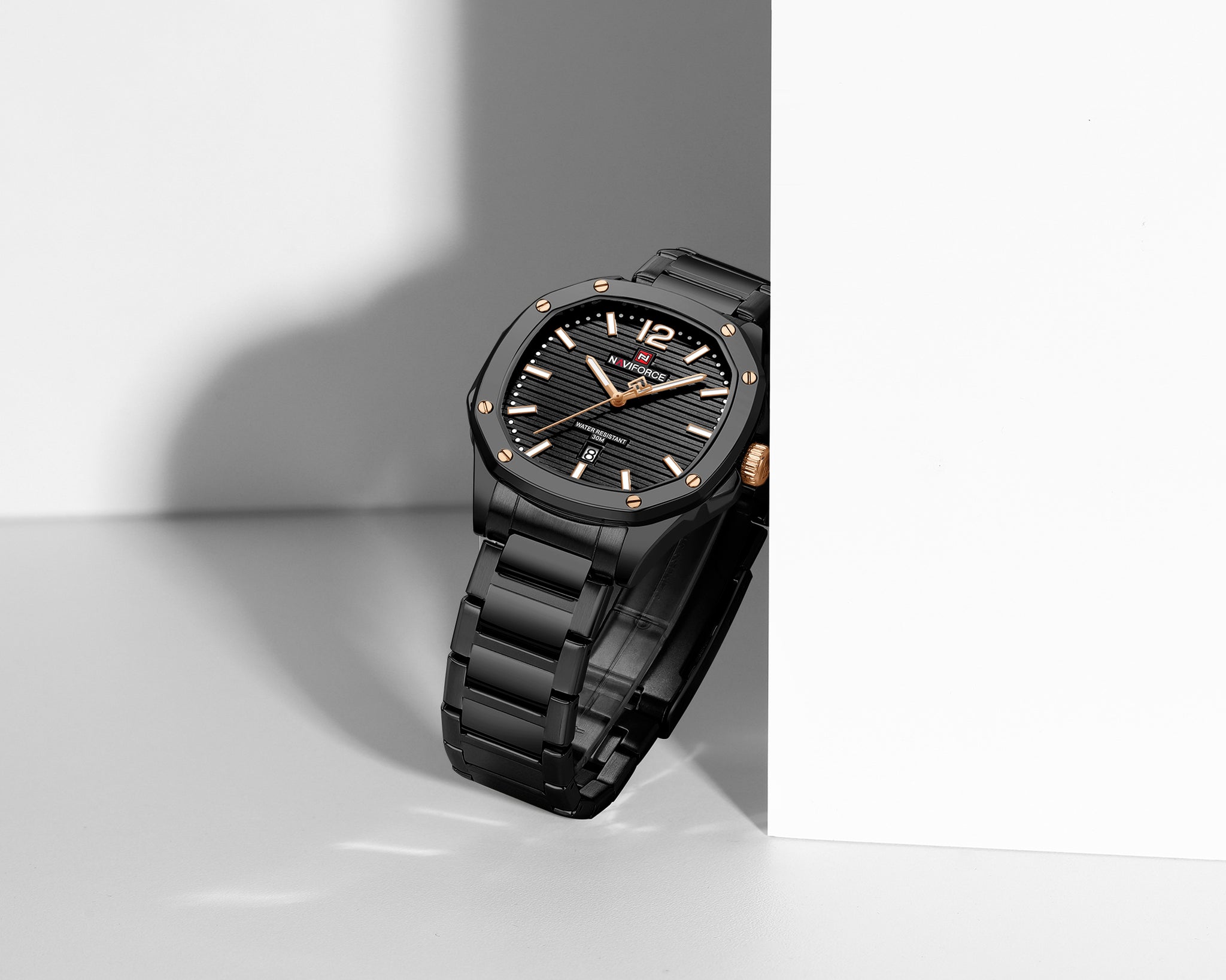 Stainless Steel Polygonal Stylish Men's Naviforce Watch Date