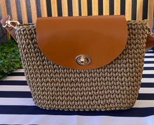 Load image into Gallery viewer, Handmade crochet sling bag with leather flap

