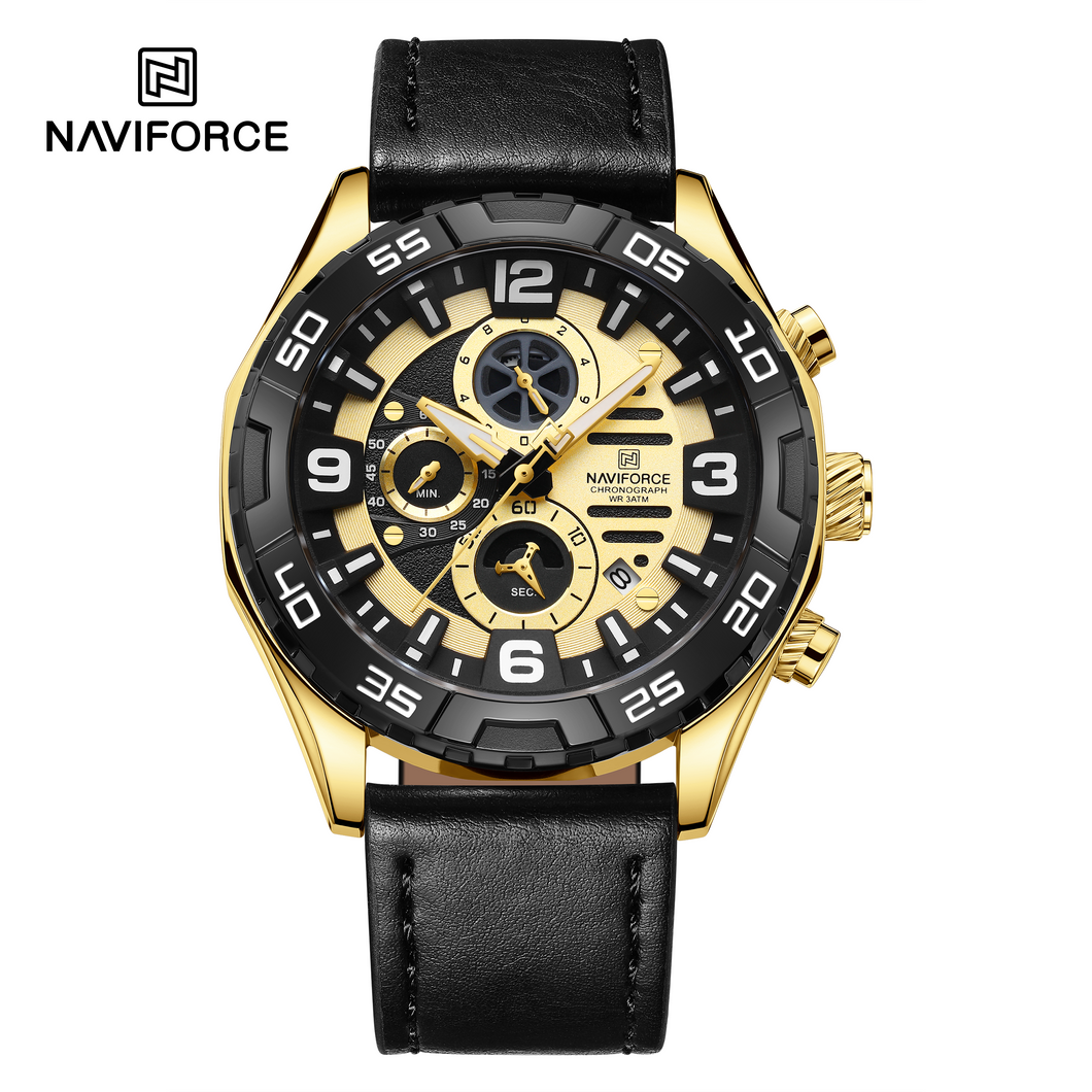 Sleek Stylish Mens gold wristwatch Naviforce NF8043