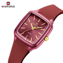 Load image into Gallery viewer, Red watch with gold accents on a white background, featuring the Naviforce brand.
