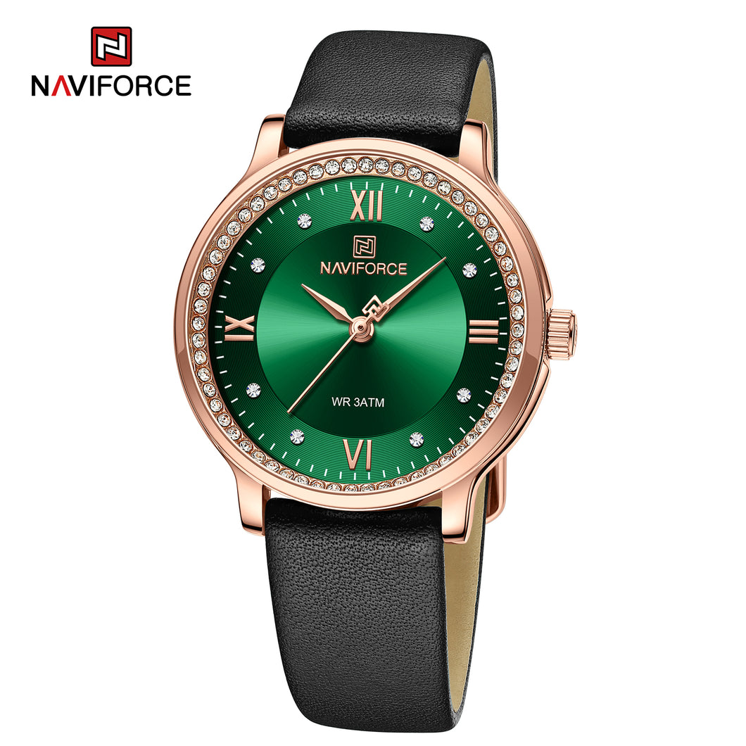 Exquisite Rose Gold Green ladies Navforce NF5036 charming watch