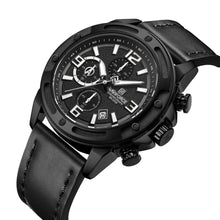 Load image into Gallery viewer, Black Naviforce watch with leather strap on a white background
