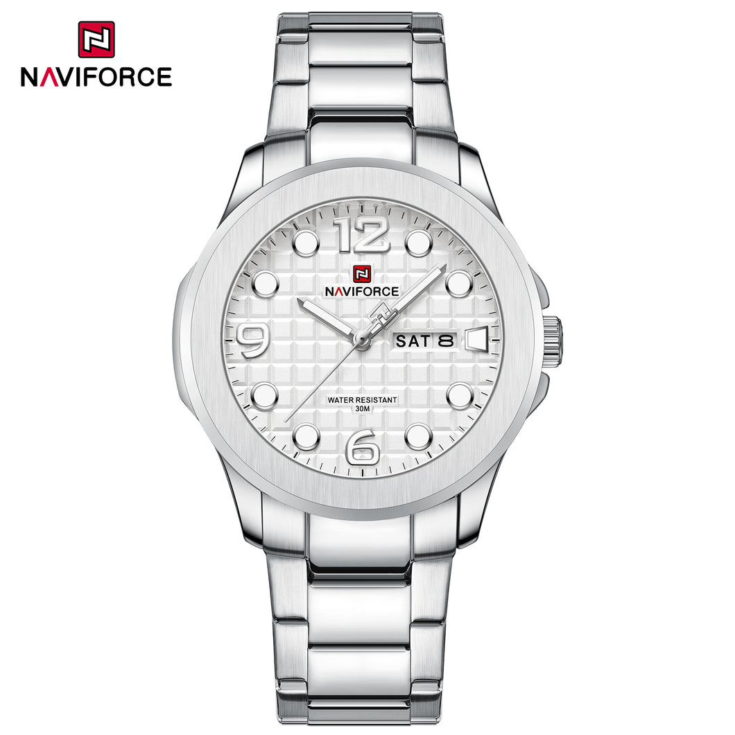 Naviforce 9244 - Bold Silver Stainless steel Man's Wrist Watch